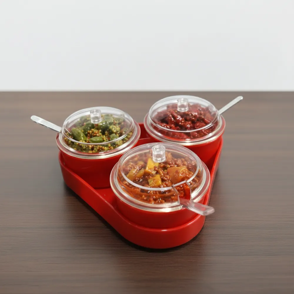 Plastic Pickle Set Triangle with Spoon (3 Pcs)